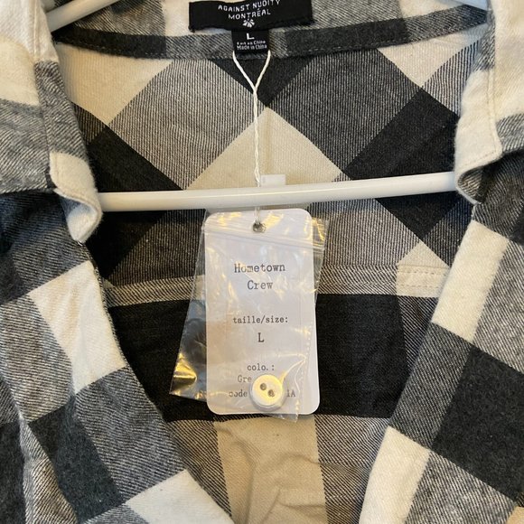 NWT Against Nudity Black and White Plaid Shirt - Picture 3 of 5